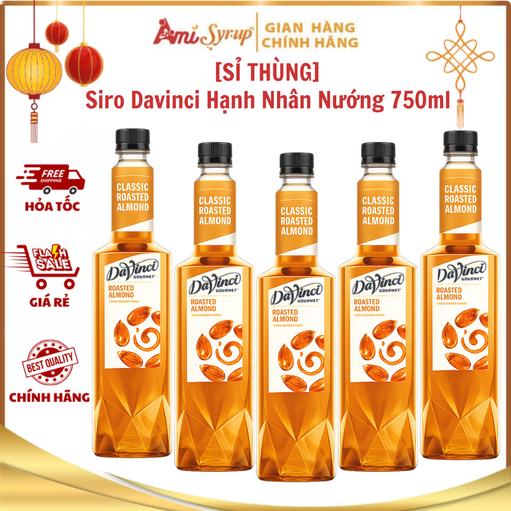 [Combo Giá Sỉ] Siro Davinci Hạnh Nhân Nướng (Roasted Almond) 750ml, Syrup Mang Hương Vị Béo Thơm Đậm