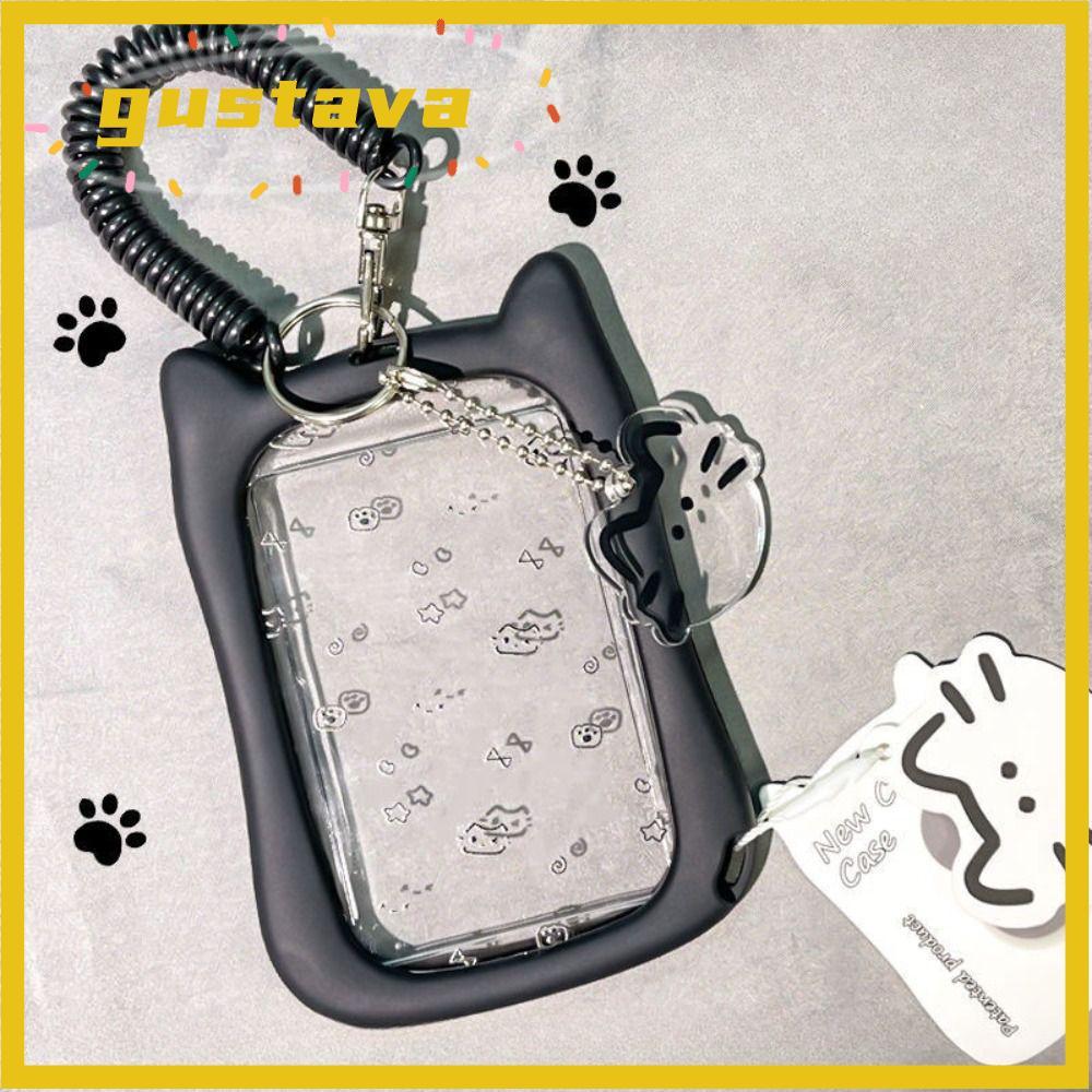 GUSTAVA Kpop Idol Card Holder, Kawaii Acrylic Photocard Holder, Tai Mèo Di Động Trong Suốt Túi Mặt D