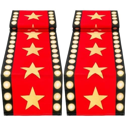 2 Chiếc 13 X 72 Inch Movie Night Table Runner với thiết kế ngôi sao vàng - Trang trí thảm đỏ cho đồ 