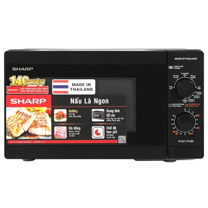[HÀNG CHÍNH HÃNG] Lò vi sóng Sharp R-G211TV-BK 21L màu đen