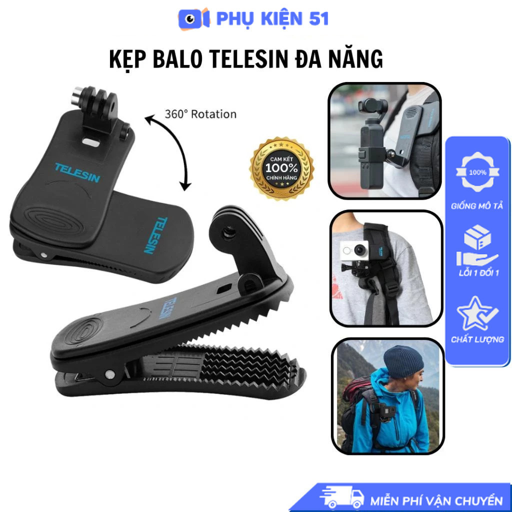 Kẹp balo đa năng TELESIN gắn GoPro Osmo Acton Insta360 Ace Pro du lịch nhỏ gọn…