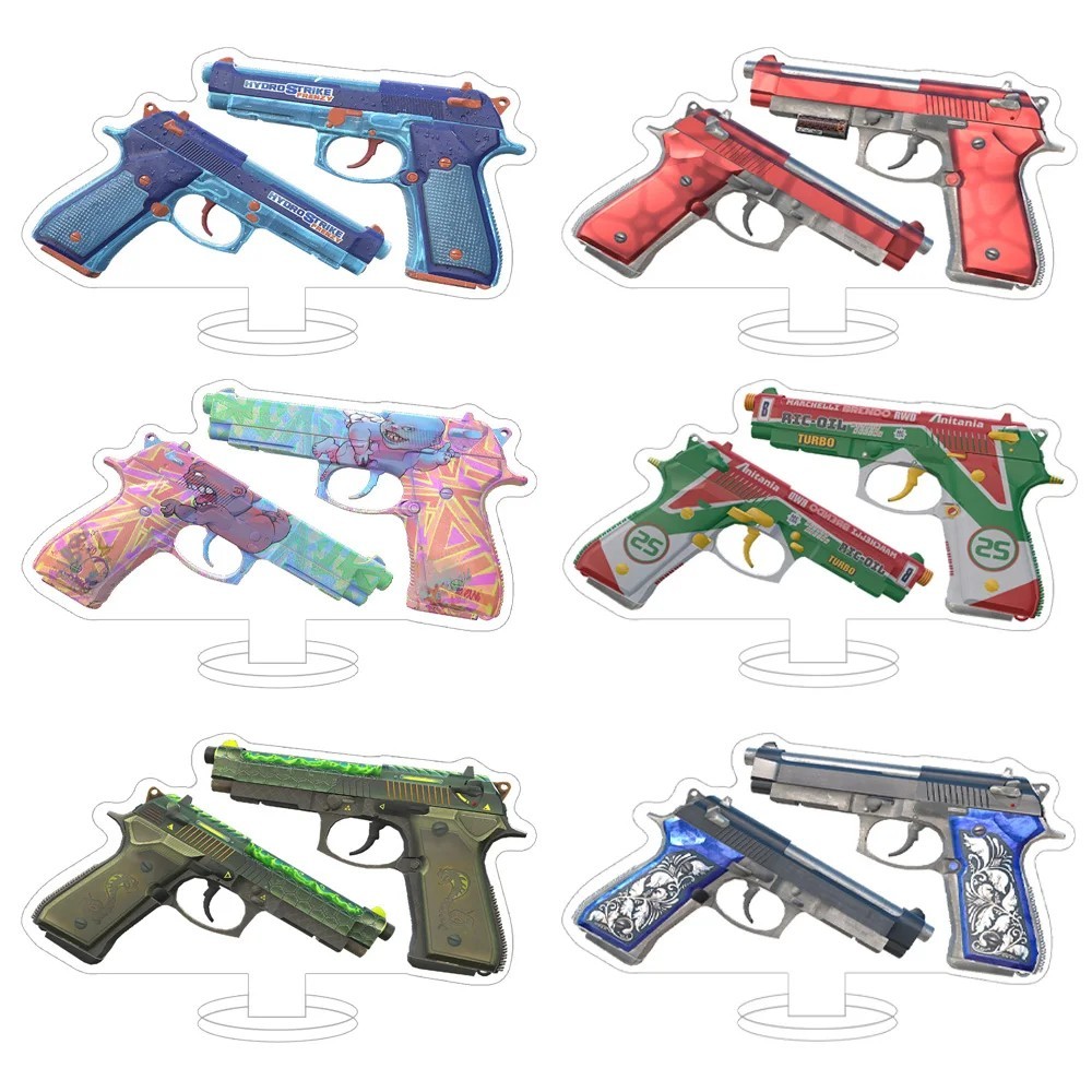 Standee CS2 CSGO Mô Hình Súng Lục Đôi Dual Berettas Mica Acrylic Trang Trí Bàn Làm Việc Quà Tặng Gam