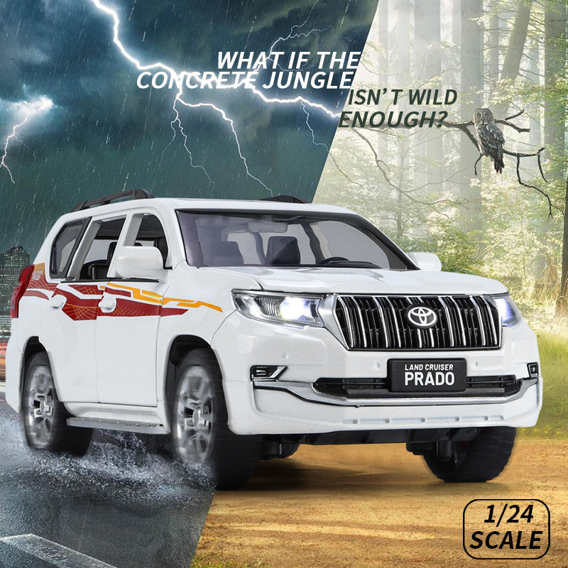[Mẫu xe] Haochi 1 / 24 Toyota Prado Hợp Kim Xe Mô Hình Kéo Lại Âm Thanh Ánh Sáng Đồ Chơi Xe Địa Hình