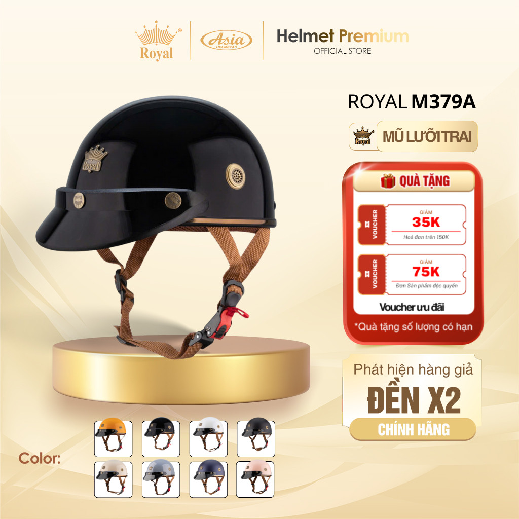 Mũ Bảo Hiểm Nửa Đầu Royal M379A Chính Hãng, Mũ Bảo Hiểm 1/2 Cao Cấp - Lưỡi Trai Thời Trang Nam Nữ