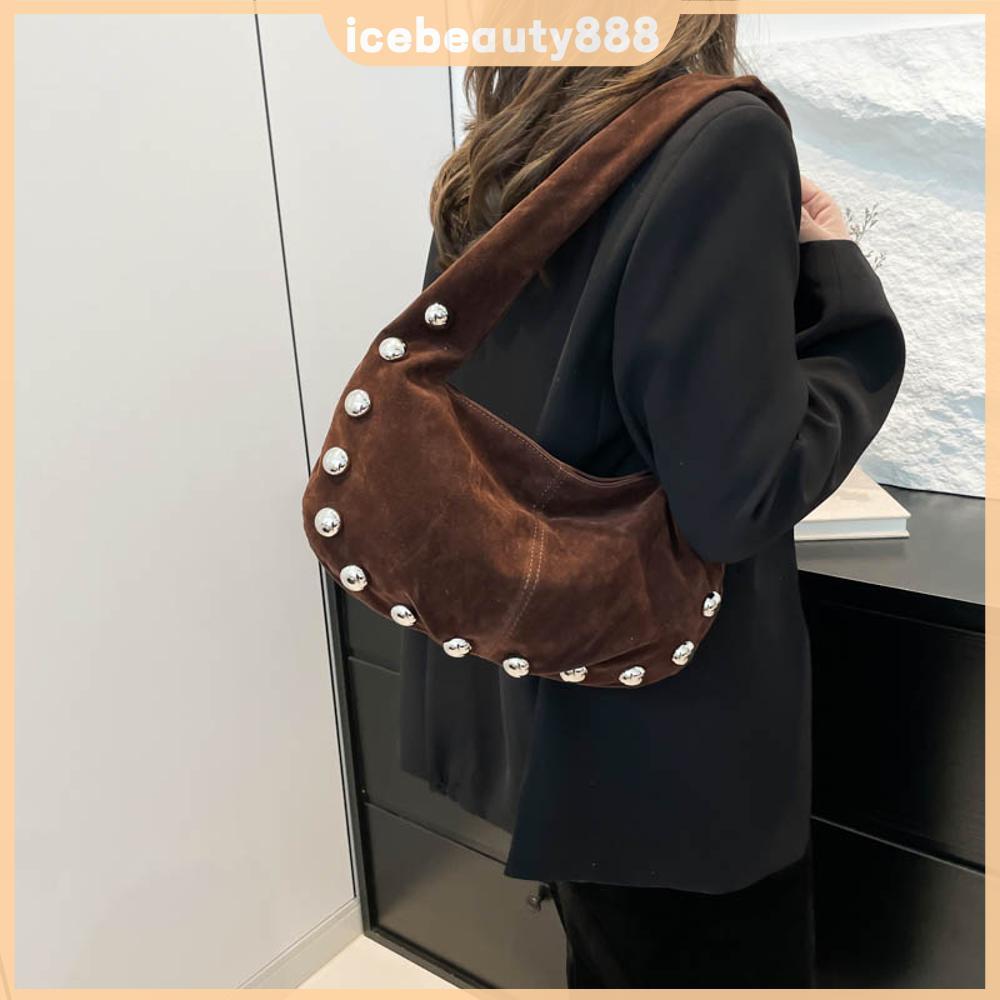 Túi đeo vai nữ da lộn Túi Hobo hợp thời trang Túi đeo nách màu trơn Túi xách lười đi làm, du lịch mu