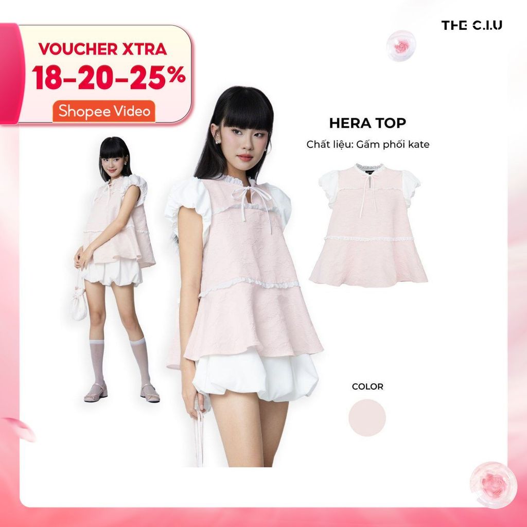 Áo kiểu babydoll nữ tay phồng THE C.I.U, áo dáng xòe nữ tính – Hera Top (không kèm chân váy)