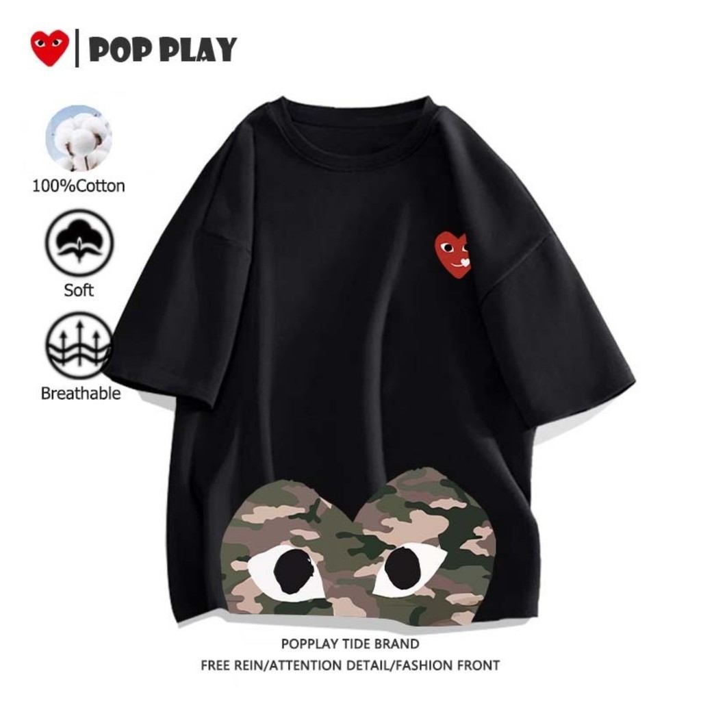 CDG PLAY Áo thun phong cách mới 100% Cotton tay ngắn