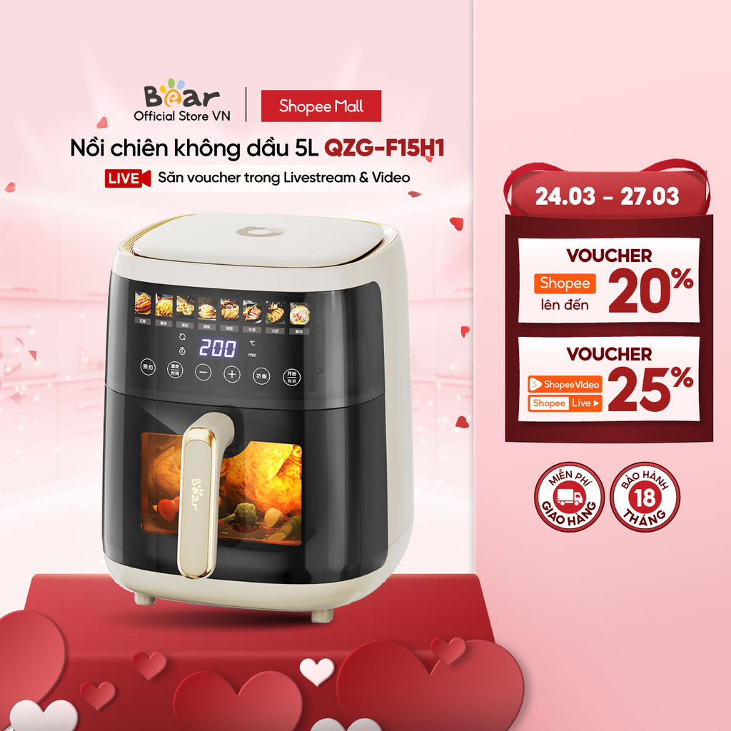 Nồi Chiên Không Dầu 5L Bear QZG-F15H1 - Hàng Chính Hãng