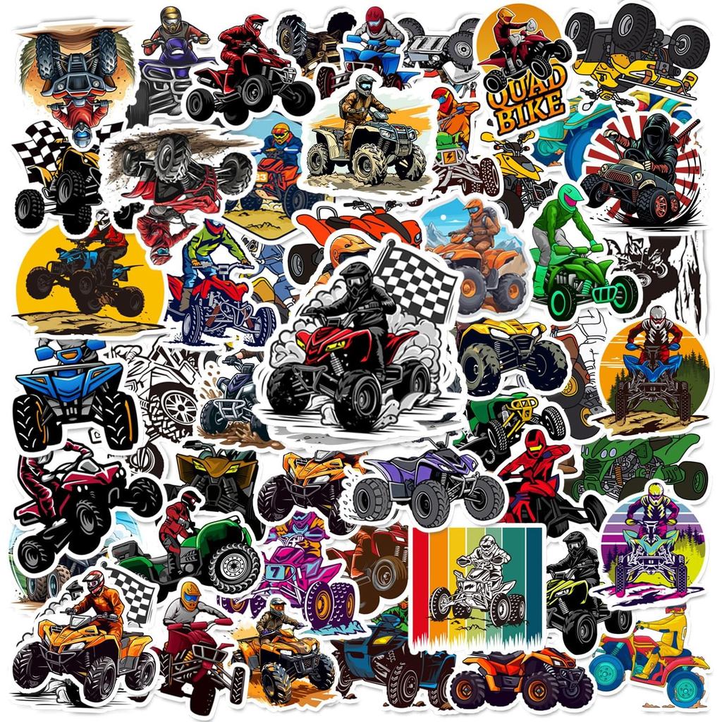 Bộ 50 Bốn Bánh ATV Quad Xe Đạp Dán Bụi Bẩn Xe Đạp Đề Can Dự Tiệc Sinh Nhật Trang Trí Vinyl Chống Thấ