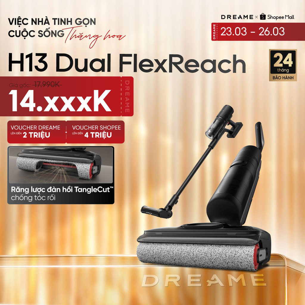 Dreame H13 Dual FlexReach Máy hút bụi lau sàn không dây | đa năng 6 trong 1 | Lực hút 23.000Pa | BH 24 tháng