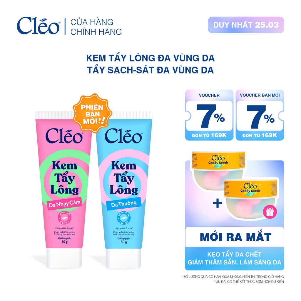 Kem Tẩy Lông Nách, Tẩy Lông Tay Chân Cleo, Tẩy Lông Sạch. Sát, Không Kích Ứng 50g