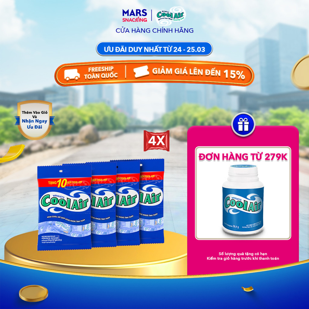 [400 gói tặng 40 gói] Combo 4 Túi Kẹo Sing-Gum Cool Air Hương Bạc Hà - Khuynh Diệp