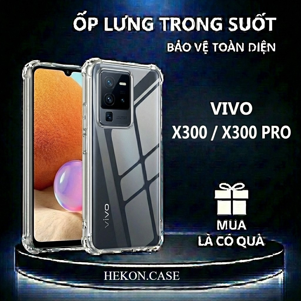 Ốp lưng chống sốc Vivo X300/ X300 Pro trong suốt, silicon, bảo vệ camera-HEKON.CASE