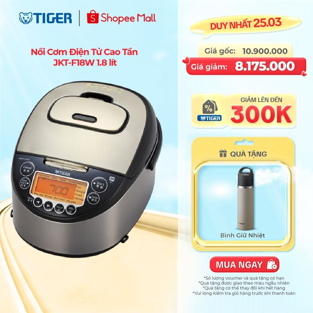 Nồi Cơm Điện Tử Cao Tần Tiger JKT-F18W 1.8 lít - Hàng chính hãng