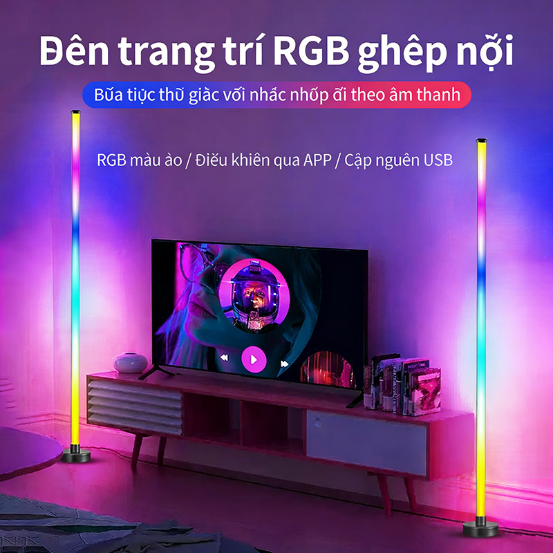 Cây Đèn LED RGB Cao 120cm Nháy Theo Nhạc - Đèn Decor Phòng, Trang Trí PC & Tivi, Có APP & Remote