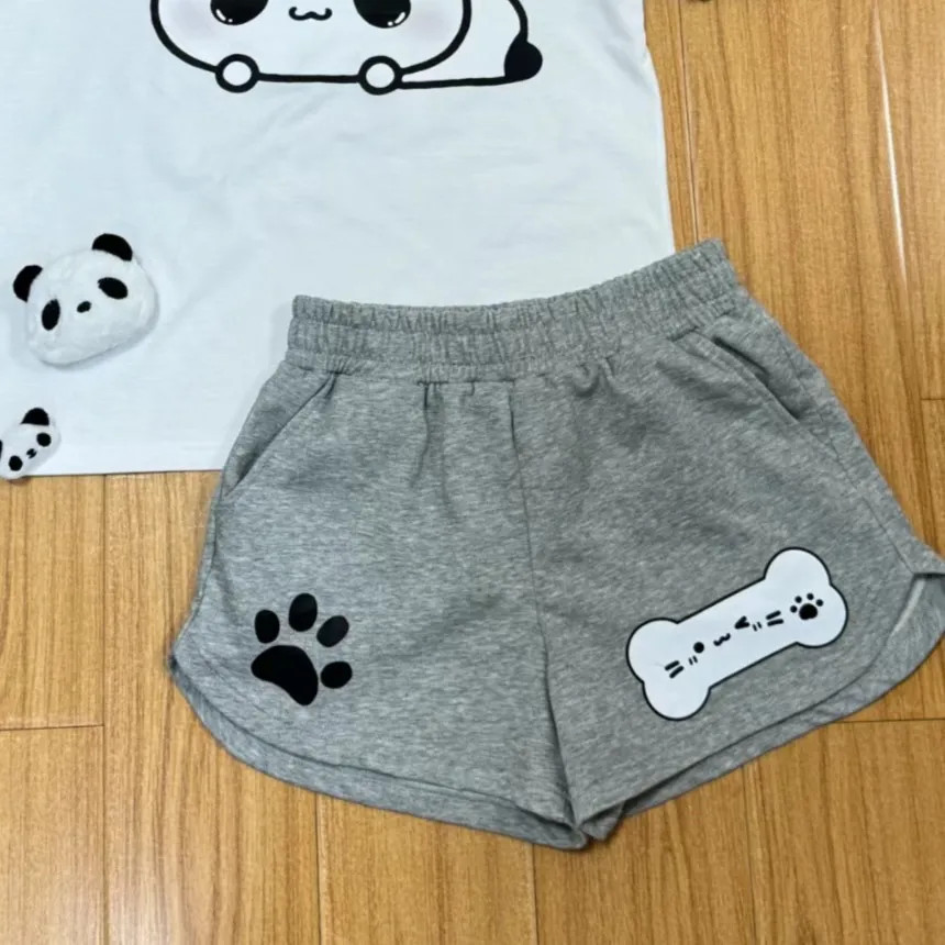 Quần short nữ mùa hè phong cách kaomoji dễ thương với họa tiết mèo và móng vuốt