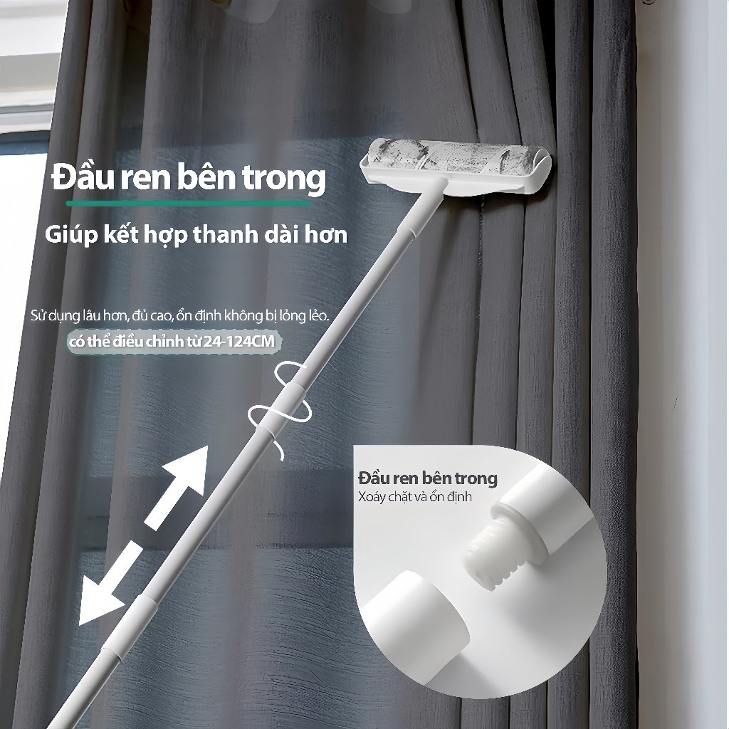 Cây Lăn Bụi Đa Năng 24Cm Tay Cầm Dài Lên Đến 124cm - Lõi Lăn Bụi Thay Thế 24Cm/ Dụng Cụ Lau Sàn Ga G