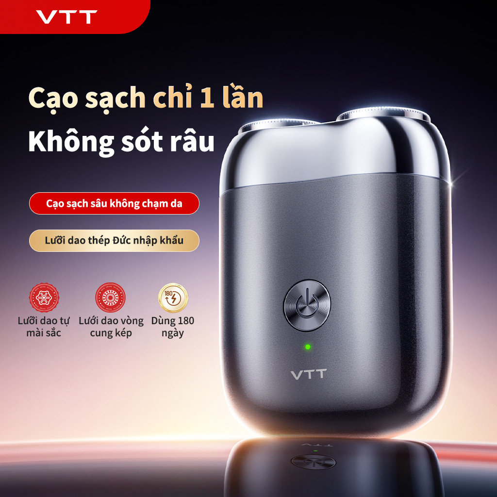 Máy Cạo Râu VTT Điện Nam Chống Nước - Động Cơ Đức, Sạc Từ, Pin Trâu, Mini Quà Tặng Nam Giới