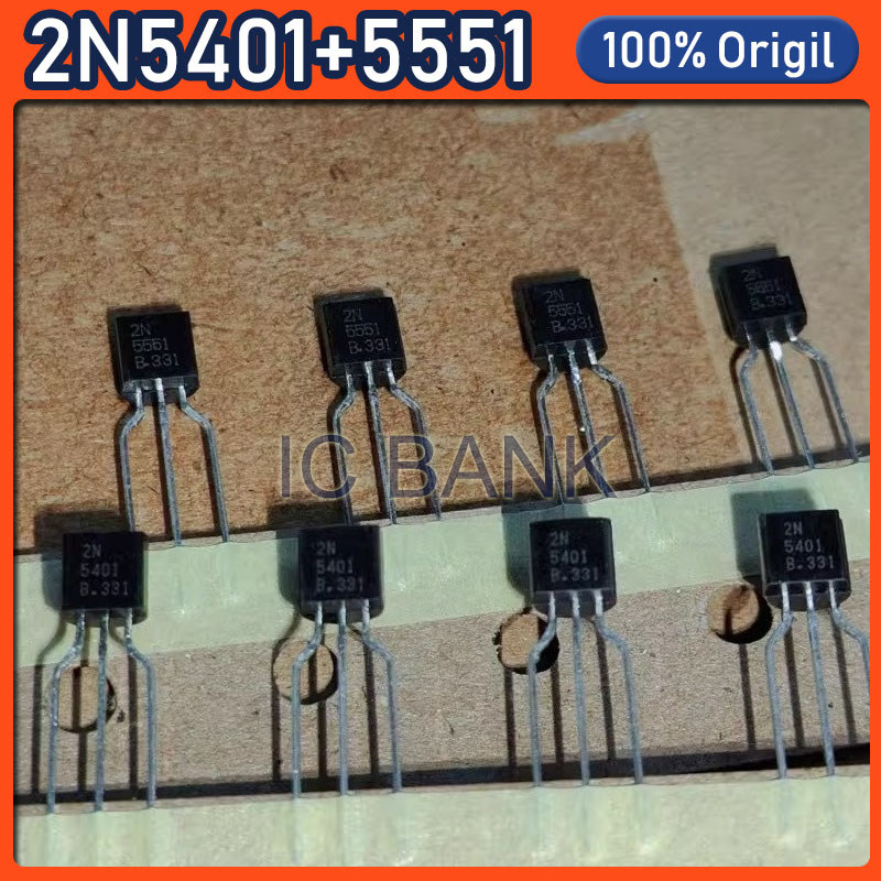 50 Cặp Chính Hãng 2N5401 + 2N5551 TO-92 5404 5551 Bộ khuếch đại âm thanh phù hợp với bóng bán dẫn