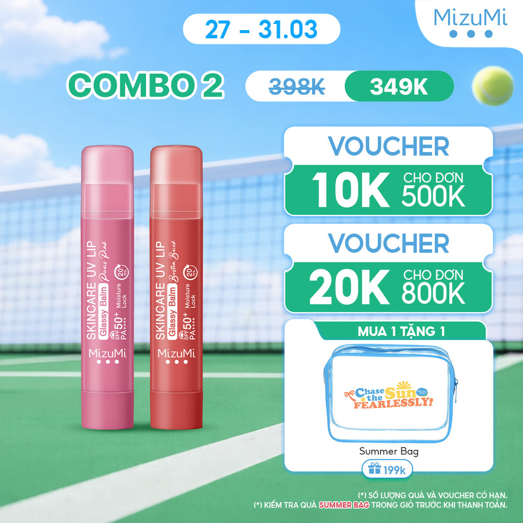[MUA 1 TẶNG 1] Combo 2 Son dưỡng môi chống nắng MizuMi UV Lip Glassy Balm 3.5g
