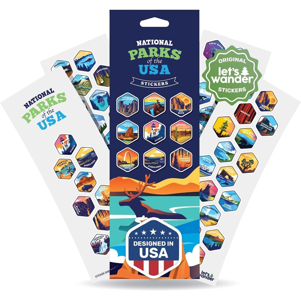 LET 'S WANDER Nhãn dán công viên quốc gia Bộ hoàn chỉnh gồm tất cả 63 công viên - Đề can danh sách x