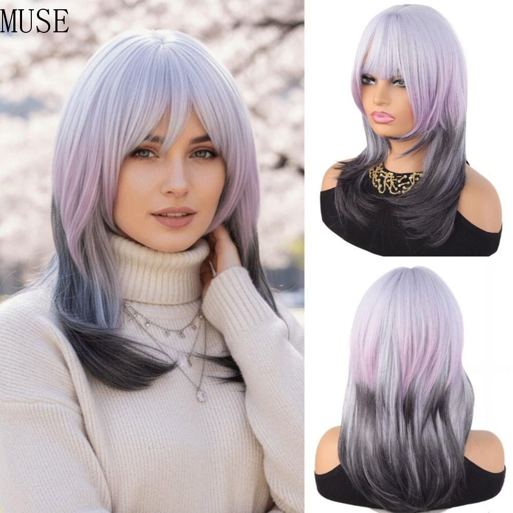 Tóc Giả MUSE Gradation Tím Đen, 16 Inch Multi-Layer Mullet Style, Total Coverage Hairpiece Cho Cospl