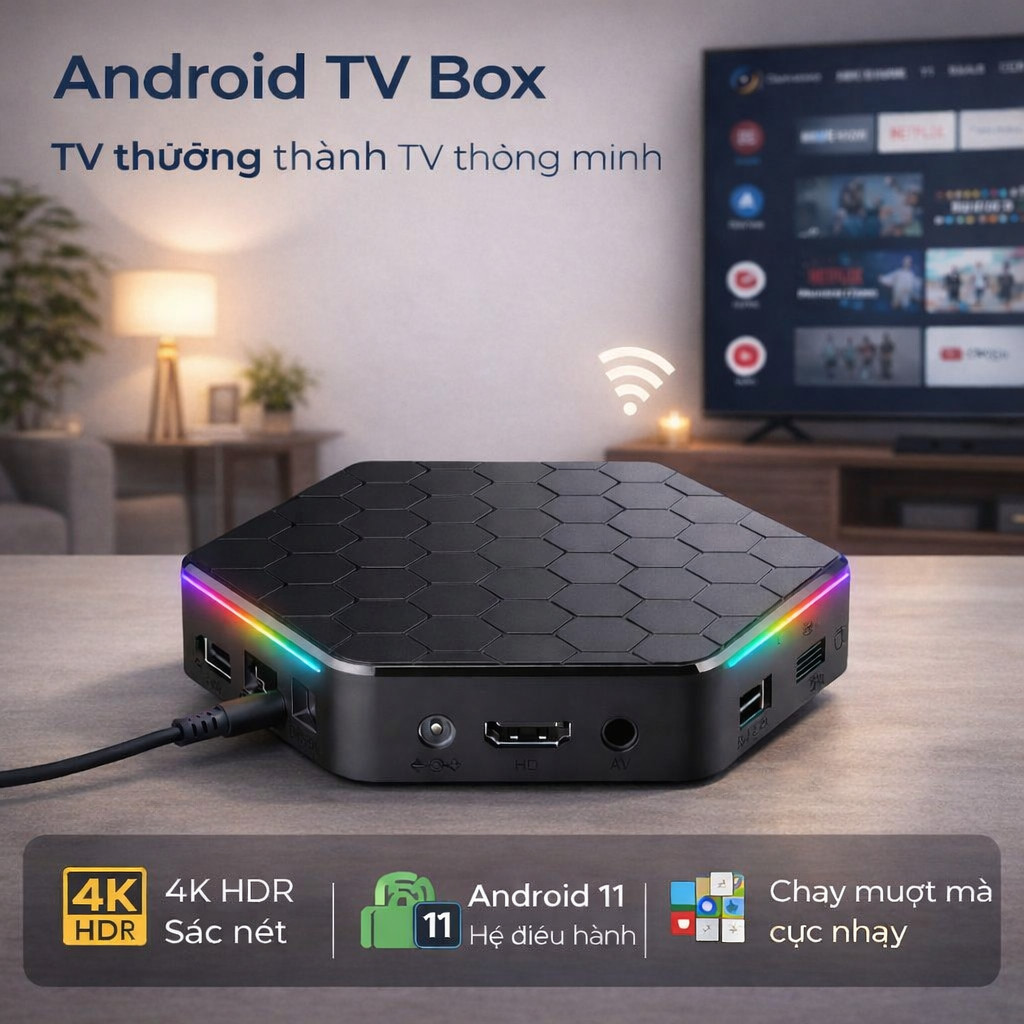 Android TV Box 4K Android 11 Smart TV Box Wifi biến TV thường thành TV thông minh xem YouTube Netfli