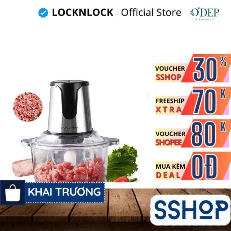 Máy xay thịt LocknLock đa năng 2L cối thủy tinh, công suất lớn, 4 lưỡi dao, làm giò chả gia đình EJM