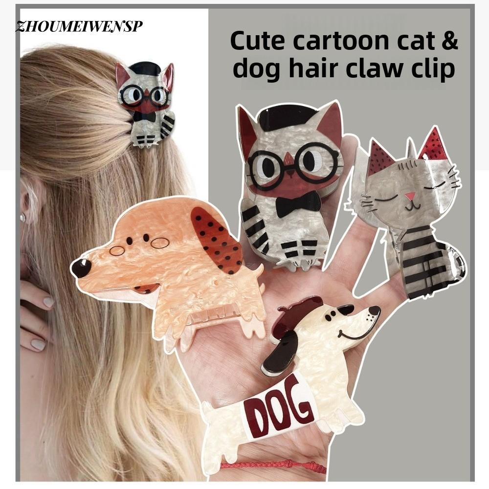 ZHUMEIWENSP Lấy Kẹp, Hoạt Hình Chó Con Mèo Con Phụ Kiện Tóc Acetate Kẹp Tóc, Kẹp Tóc Acrylic Acetate