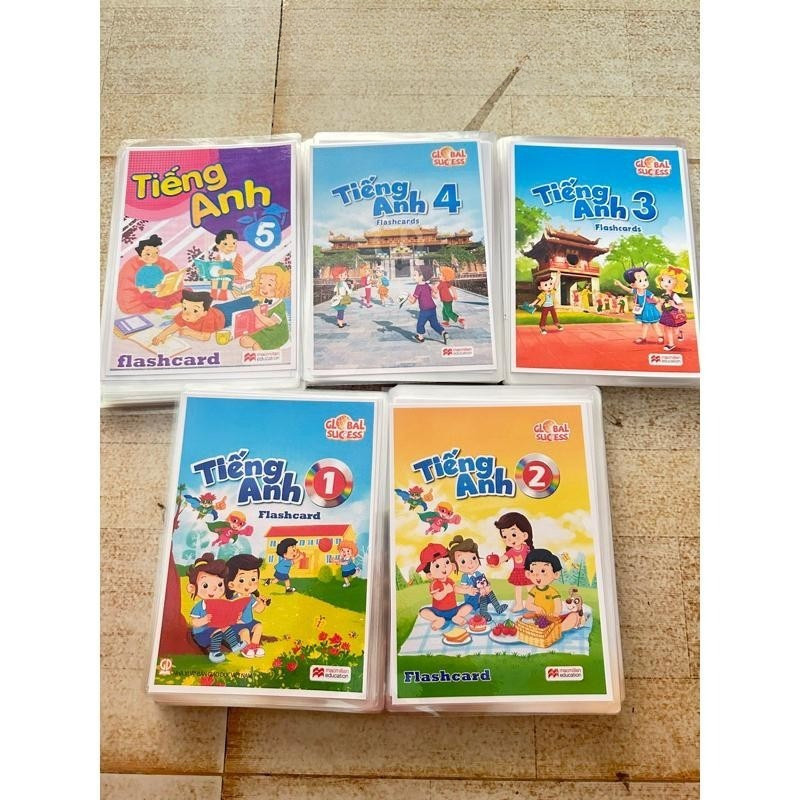 flashcard tiếng anh lớp 1,2,3 4 5 global success khổ a5 ép plastic 2 mặt