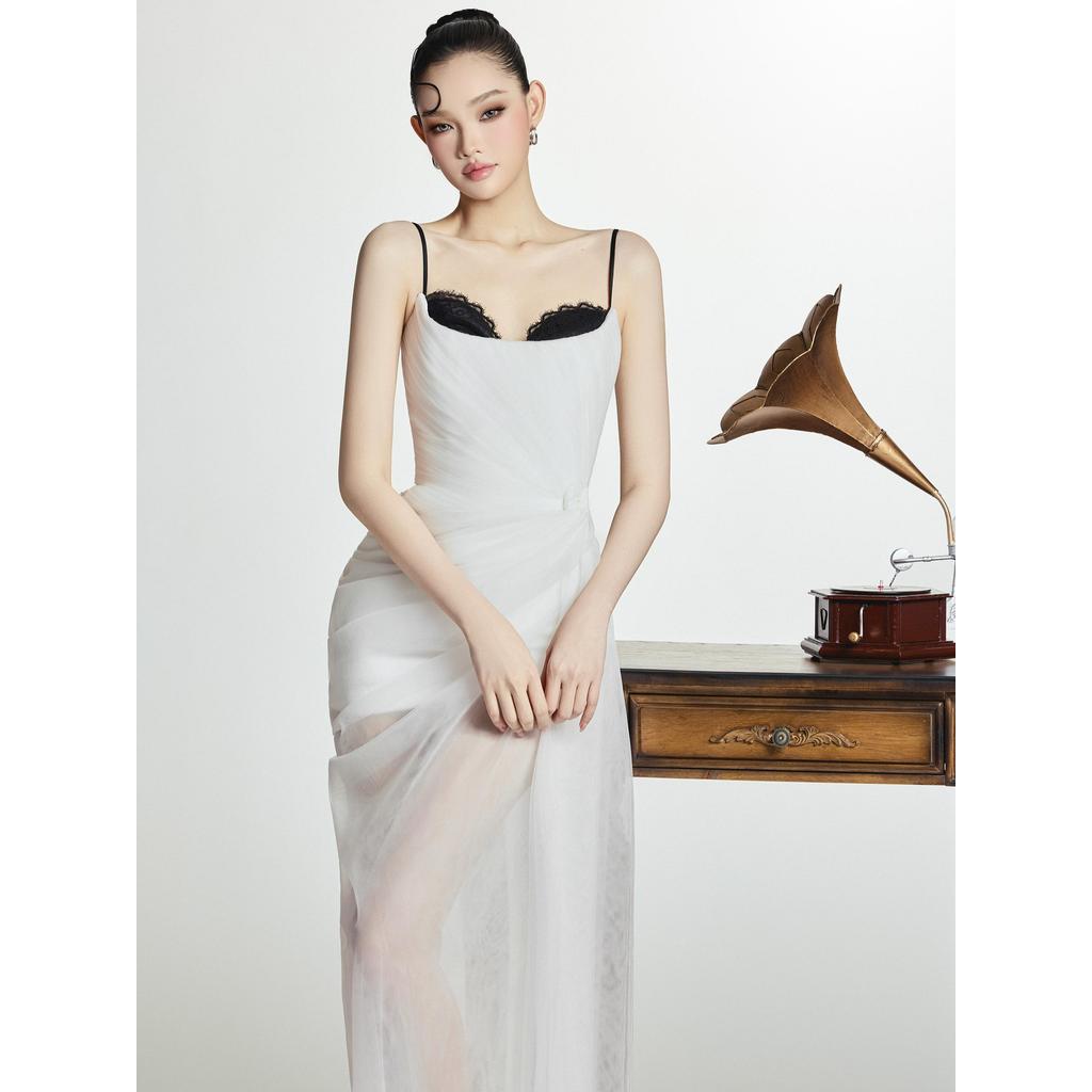 [BYDI DESIGN] HEMI DRESS - Đầm Thiết Kế Trắng Dài 2 Dây Phối Ren, Váy Maxi Voan Dự Tiệc Sang trọng | BigBuy360 - bigbuy360.vn