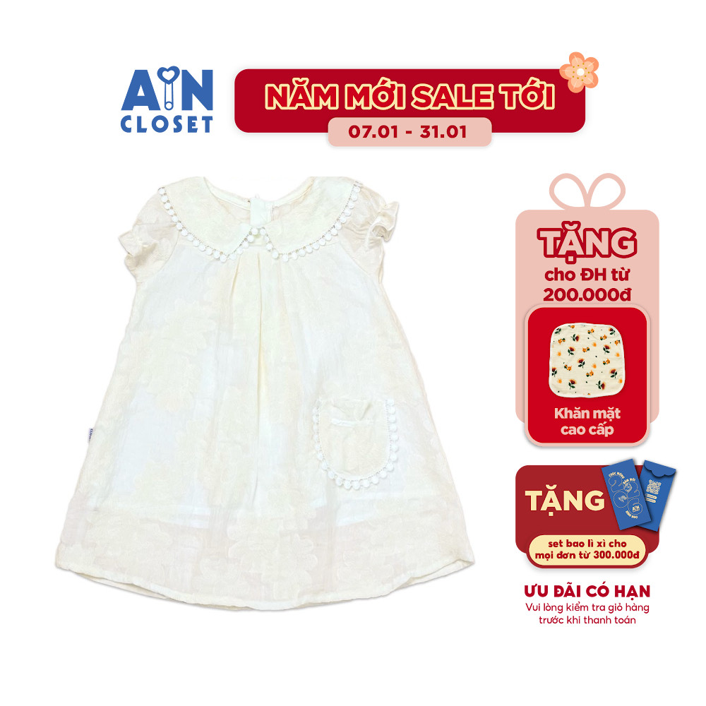 Đầm bé gái họa tiết Ren Vàng kem tơ - AICDBGZQGAUJ - AIN Closet
