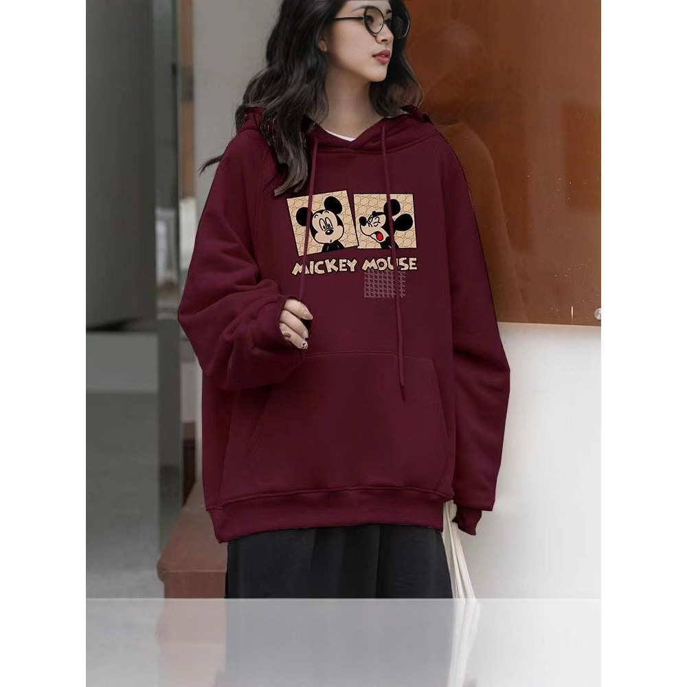 Benming Năm Áo Nhật Bản Hàn Quốc Thường Ngày Nặng Bebe Lót MK Hoạt Hình In Rượu Vang Đỏ Top Nữ Cặp Đ