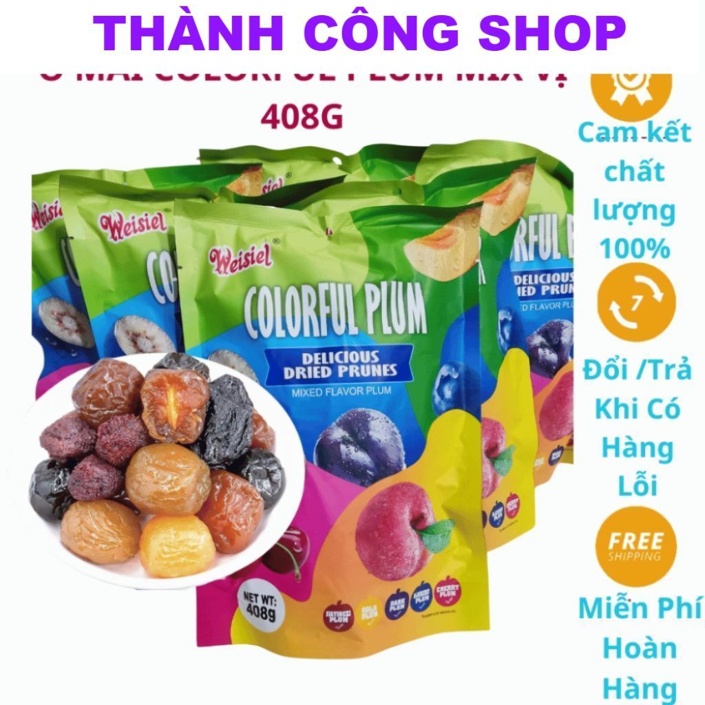 Ô Mai Mix vị Colorful Plum Gói 408gr,Ô Mai Xí Muội 5 vị COLORFUL PLUM, Ô mai hoa quả mix vị 500G, ch