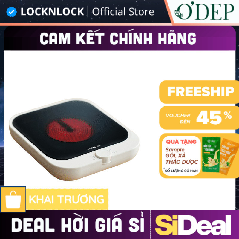 Bếp hồng ngoại mini Bianco LocknLock EJI136IVY, Hàng chính hãng, Dùng được nhiều loại nồi dễ điều ch