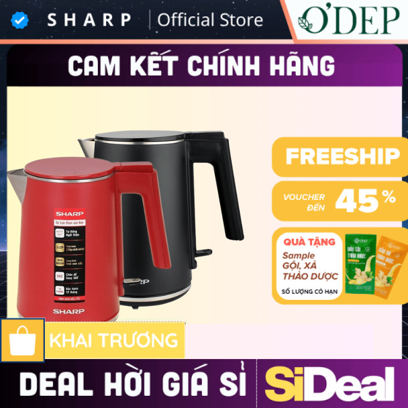 Ấm đun siêu tốc Sharp mini 1 Lít có lưới lọc