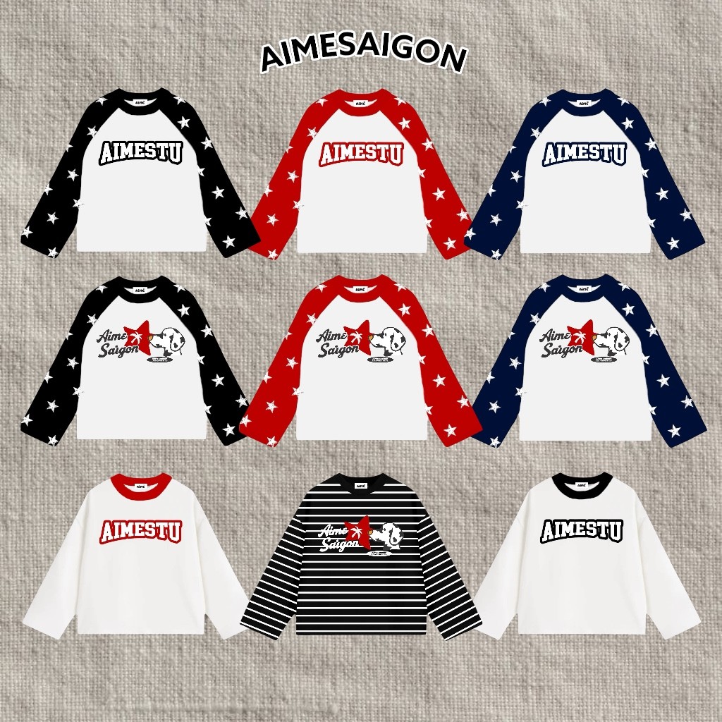 [Ver4] Aimesaigon Áo Thun TayDài Raglan Borip IN NGÔI SAO x Cotton Long Sleeve Boxy AIMÉ Form Rộng Cổ Tròn Unisex Nam Nữ | BigBuy360 - bigbuy360.vn