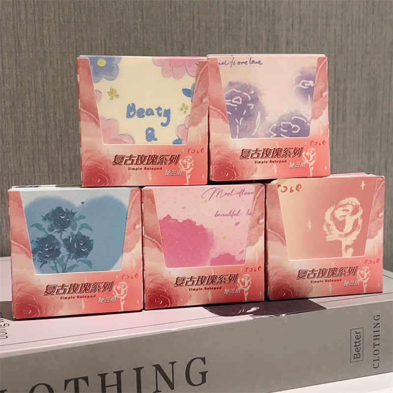 Spot Goods#Flower Note Pad ins Romantic Rose Thick Boxed Sticky Notes Cute Sticky Notes Home Daily U