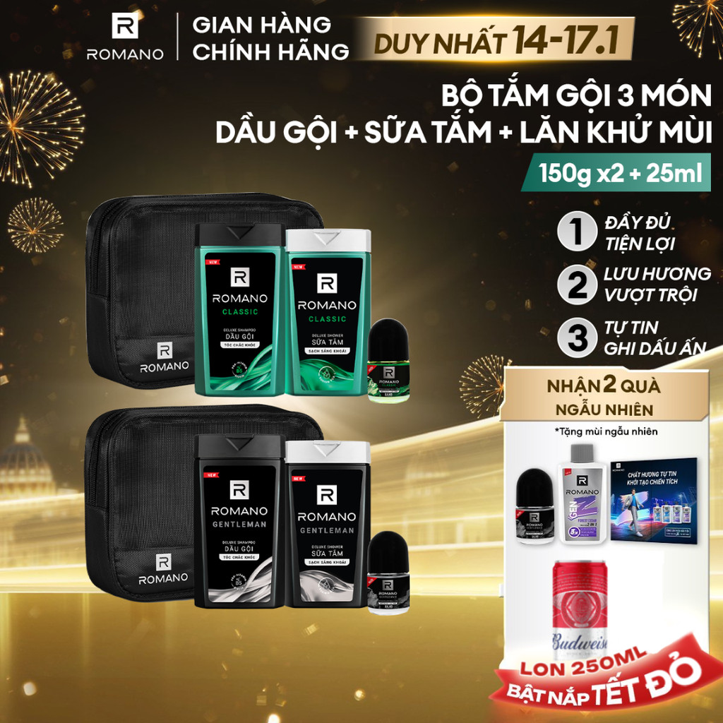 Bộ sản phẩm du lịch Travel Kit Romano 3 món dành cho nam (Classic/Gentleman)