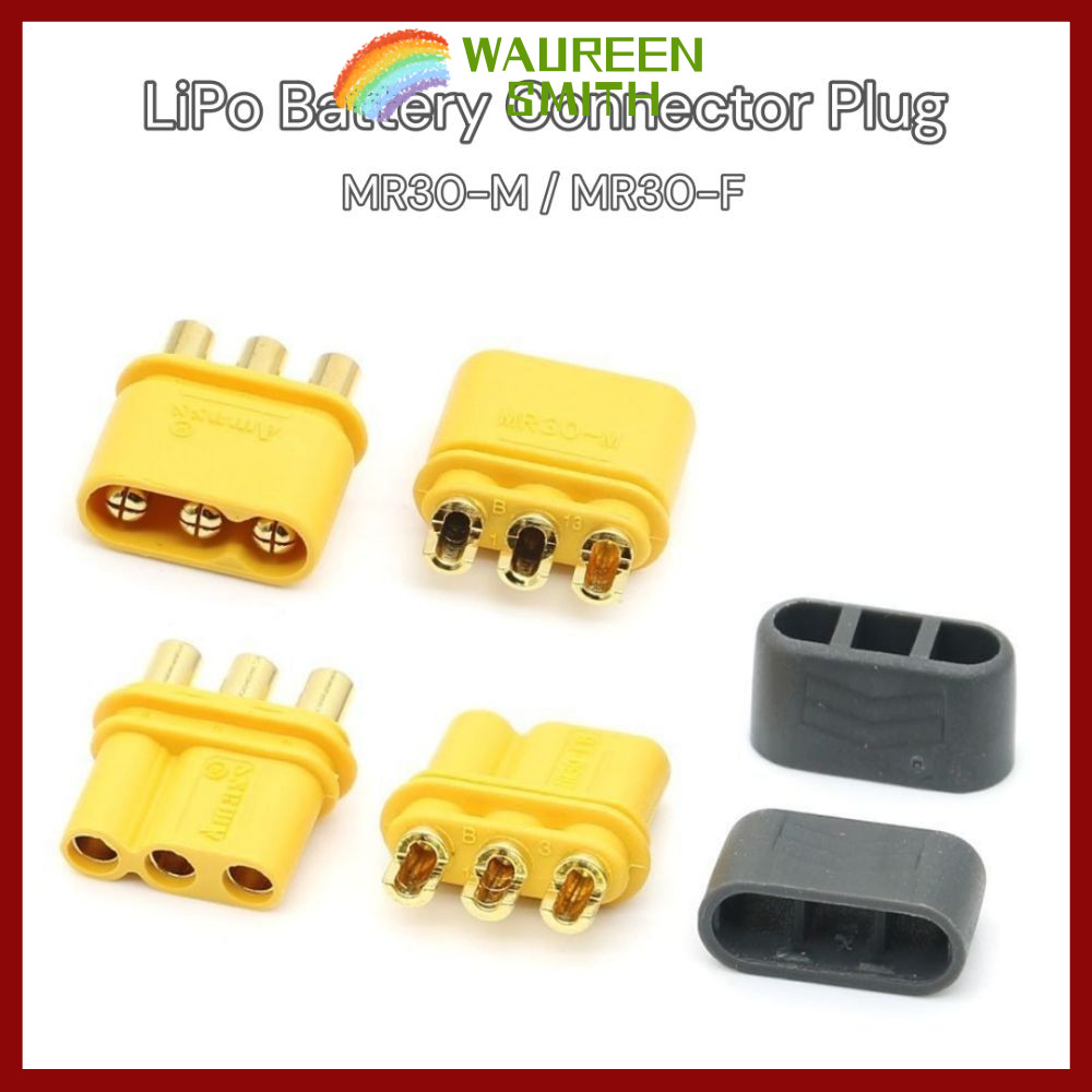 Đầu nối WAUREENSMITH MR30, phích cắm pin LiPo bằng nhựa màu vàng đen, có vỏ bọc AMASS Nam Nữ cắm cho