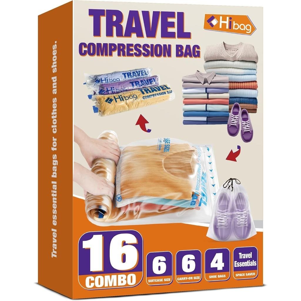 Túi nén Travel Essentials, 12 Túi đựng quần áo và 4 Túi đựng giày cho phụ kiện hành lý du lịch (16-T