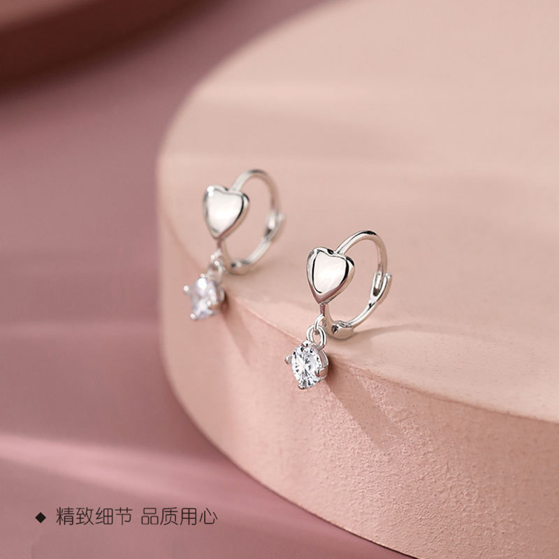 Jufeng S925 Bạc Trái Tim Tình Yêu Zircon - Bông Tai Thời Trang Sang Trọng