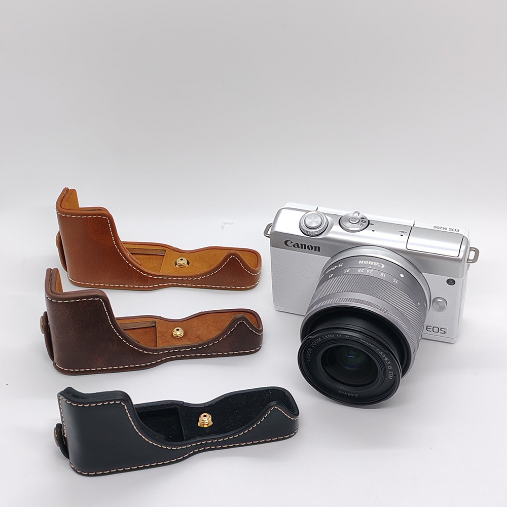 Mới Da PU Túi Đựng Máy Ảnh Nửa Thân Cho Canon EOS M10 M100 EOS M200 Đáy Ốp Lưng Có Dây Đeo Tay