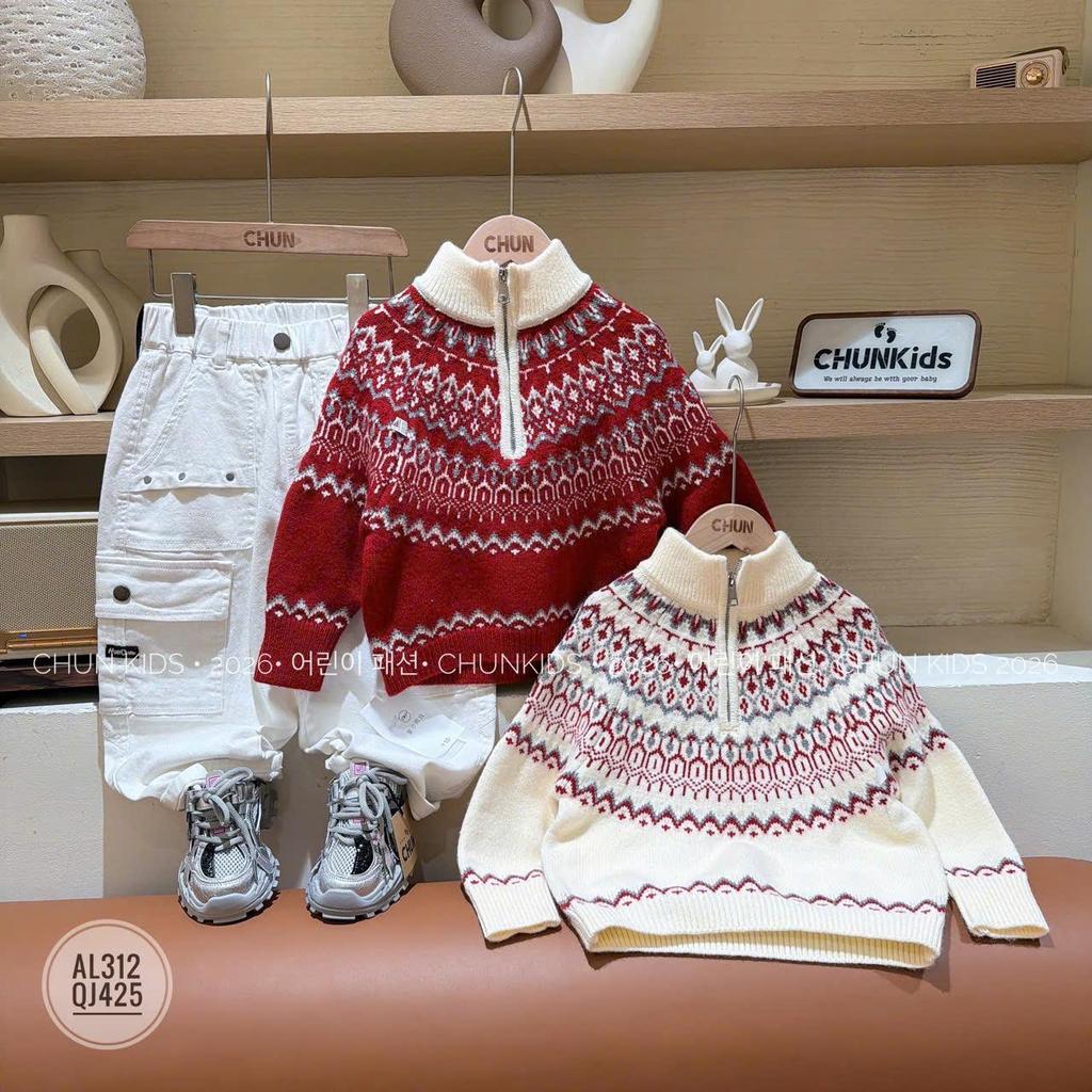 AL312 - Áo len Đại CHO BÉ cổ khóa họa tiết thổ cẩm Như hoa mùa xuân - 2535-09