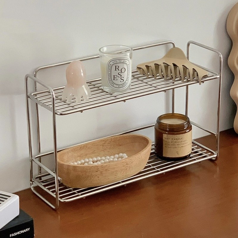 Spot Goods#ins Desktop Stainless Steel Storage Rack Kitchen Countertop Cup Spice Rack Draining Rack 