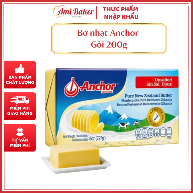 (Hỏa Tốc HN) Bơ Nhạt Anchor  New Zealand Unsalted Butter Gói 200G Mềm Mịn, Béo Ngậy