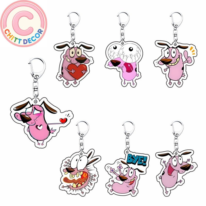 Cartoon "Courage the Cowardly Dog" 6 cm Acrylic Cute Expression Pack Keychain Backpack Hanger Decora