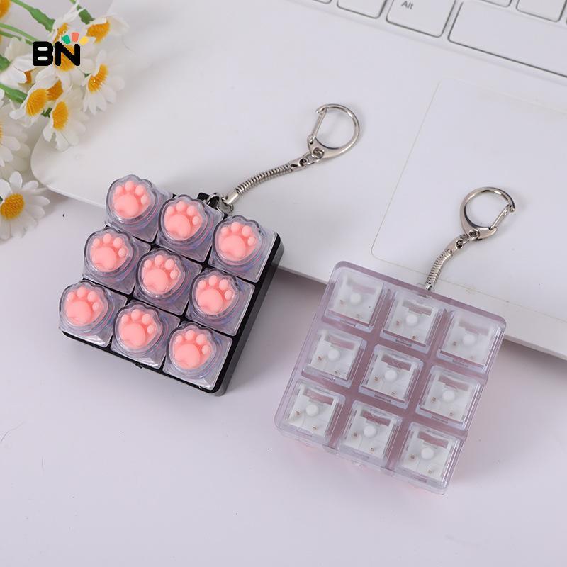 [BN] 1 Cái Silicone Cat Paw 9 Phím Keycaps Bàn Phím Móc Khóa Không Ánh Sáng Fidget Đồ Chơi Chống Lo 