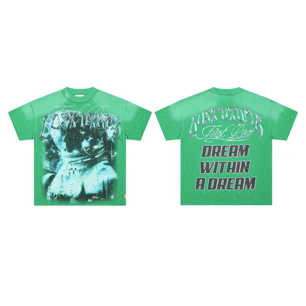 VAD8 FIRST ROW LOST UTOPIA UNIVERSE CROPPED White ink direct-print rhinestone short-sleeve shirt T T