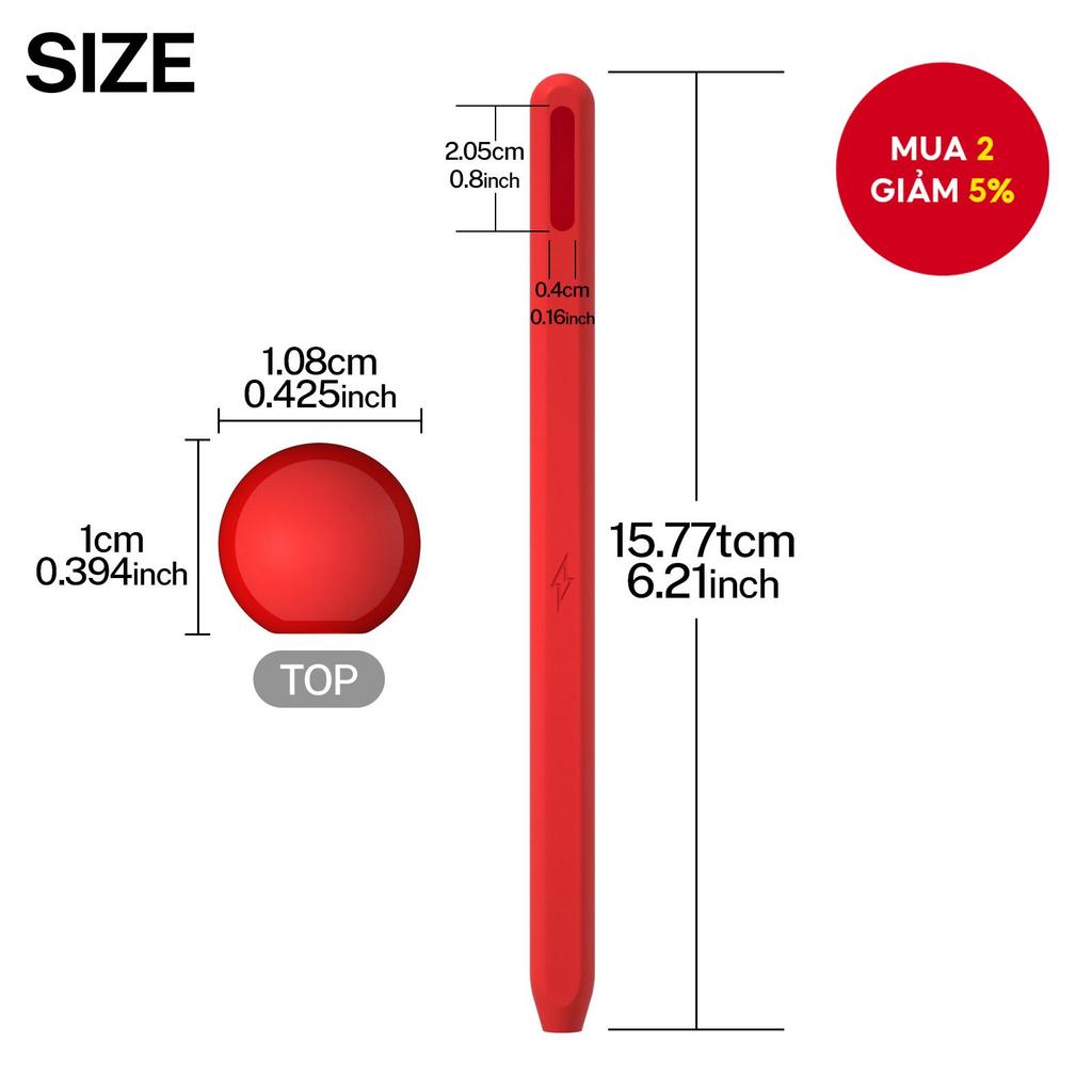 Ốp bảo vệ silicon cho Apple Pencil Pro và Apple Pencil thế hệ thứ 2 (USB-C), giao diện Type-C.
